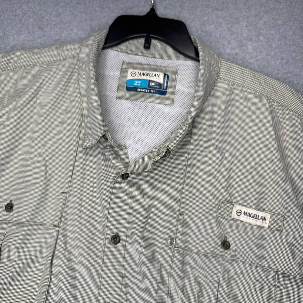 Magellan Fishing Shirt Mens 4XL Olive Green Houndstooth Relaxed Fit Vented